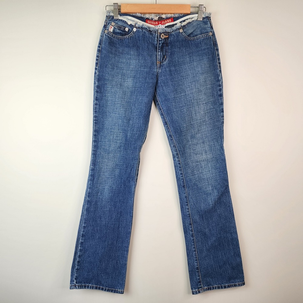 Guess Y2K Low Rise Bootcut Jeans‎ Women's 26 Blue Raw Hem Waistband Vintage